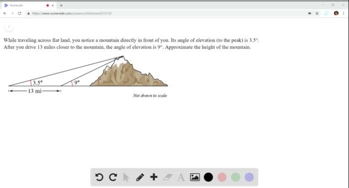 Mountain height traveling across flat land angle solution elevation