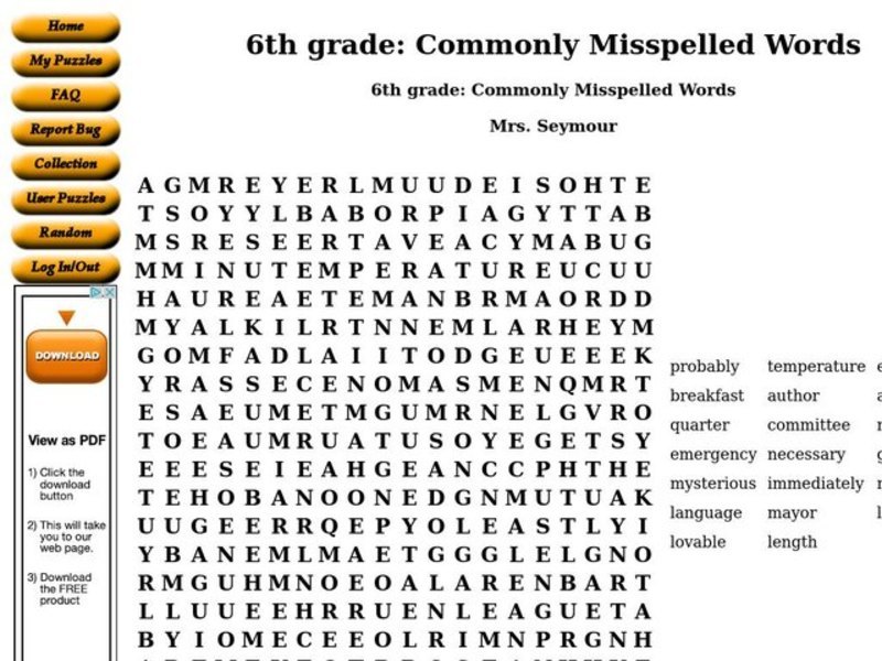 Commonly misspelled words for 5th graders